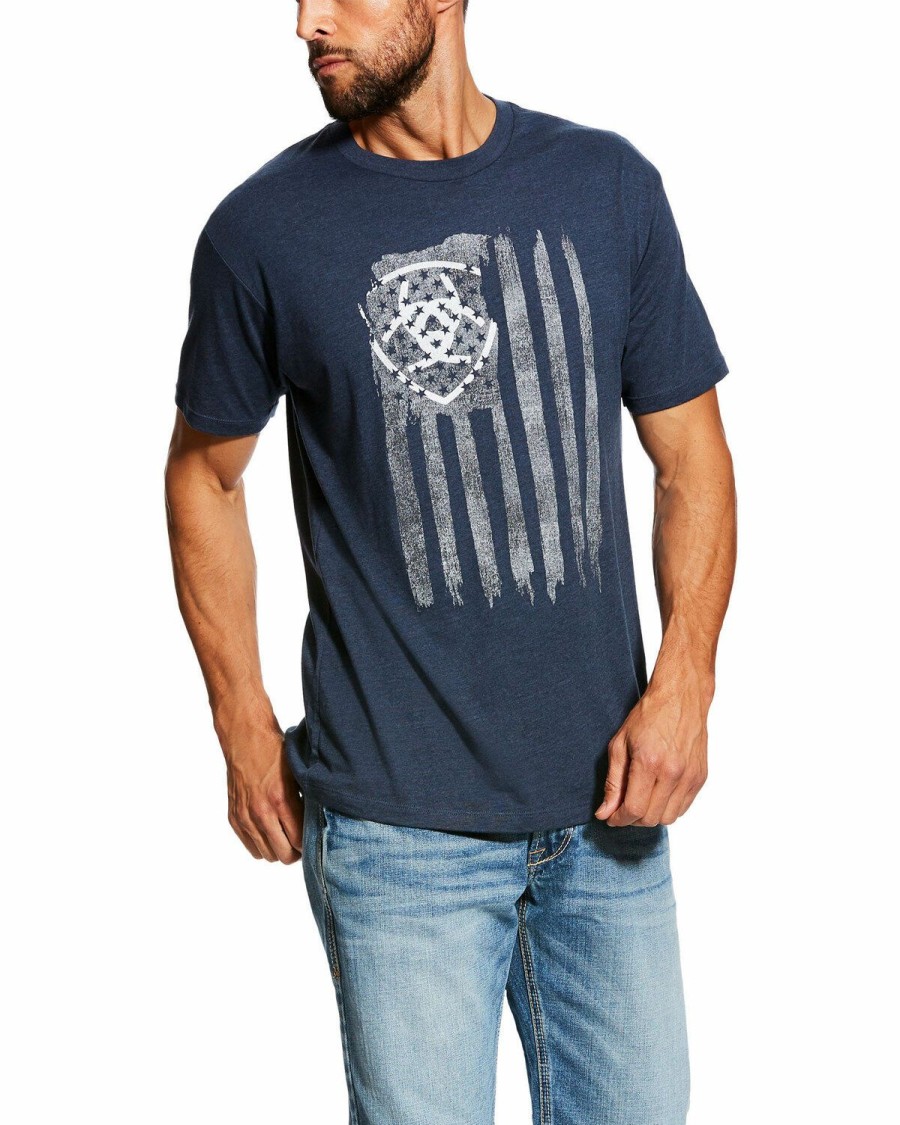 Men'S Clothing * | Ariat Men'S Navy Vertical Flag Graphic Short Sleeve T-Shirt Online