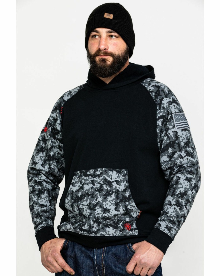 Men'S Clothing * | Ariat Men'S Black Digi Fr Patriot Work Hoodie Sale