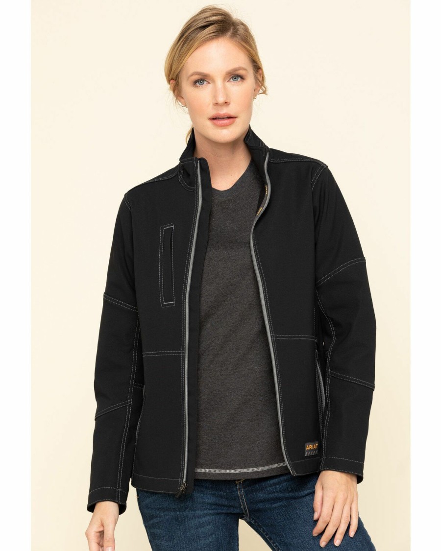 Women'S Clothing * | Ariat Women'S Black Rebar Stretch Canvas Softshell Jacket Outlet