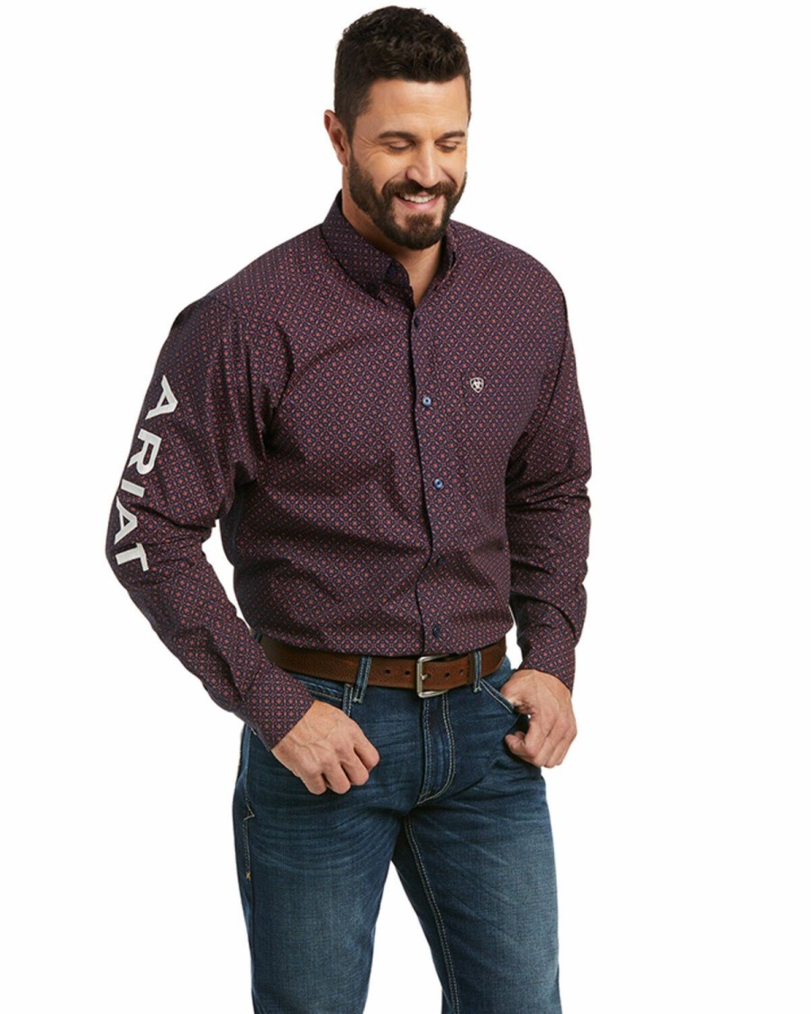 Men'S Clothing * | Ariat Men'S Service Navy Check Team Richie Logo Long Sleeve Button-Down Western Shirt Clearance