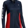 Women'S Clothing * | Ariat Women'S Navy Team Sunstopper 2.0 1/4 Zip Baselayer Outlet