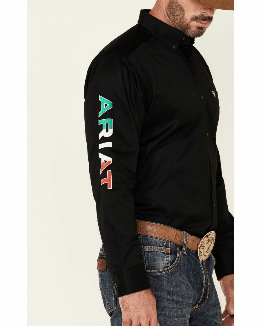 Men'S Clothing * | Ariat Men'S Solid Black Team Mexico Logo Long Sleeve Button-Down Western Shirt Clearance