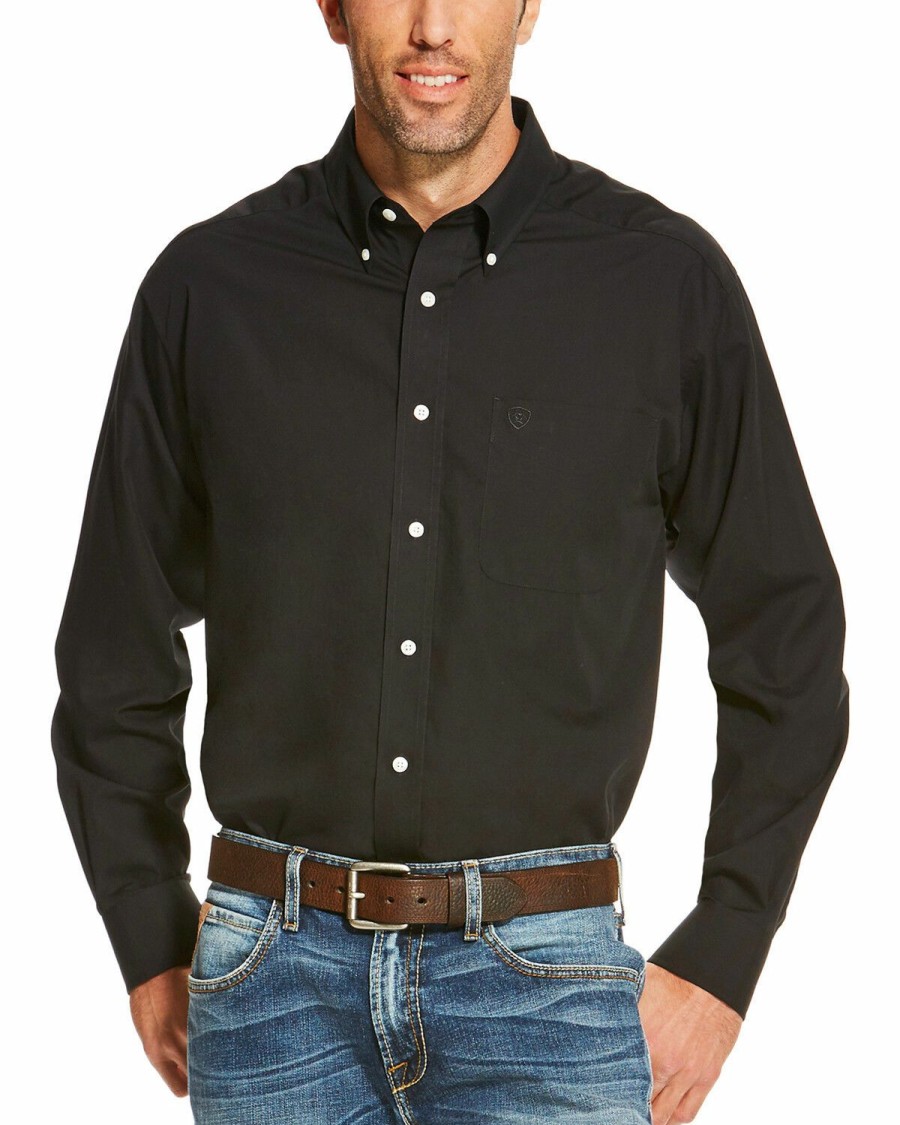 Men'S Clothing * | Ariat Men'S Black Wrinkle Free Button Long Sleeve Western Shirt Clearance