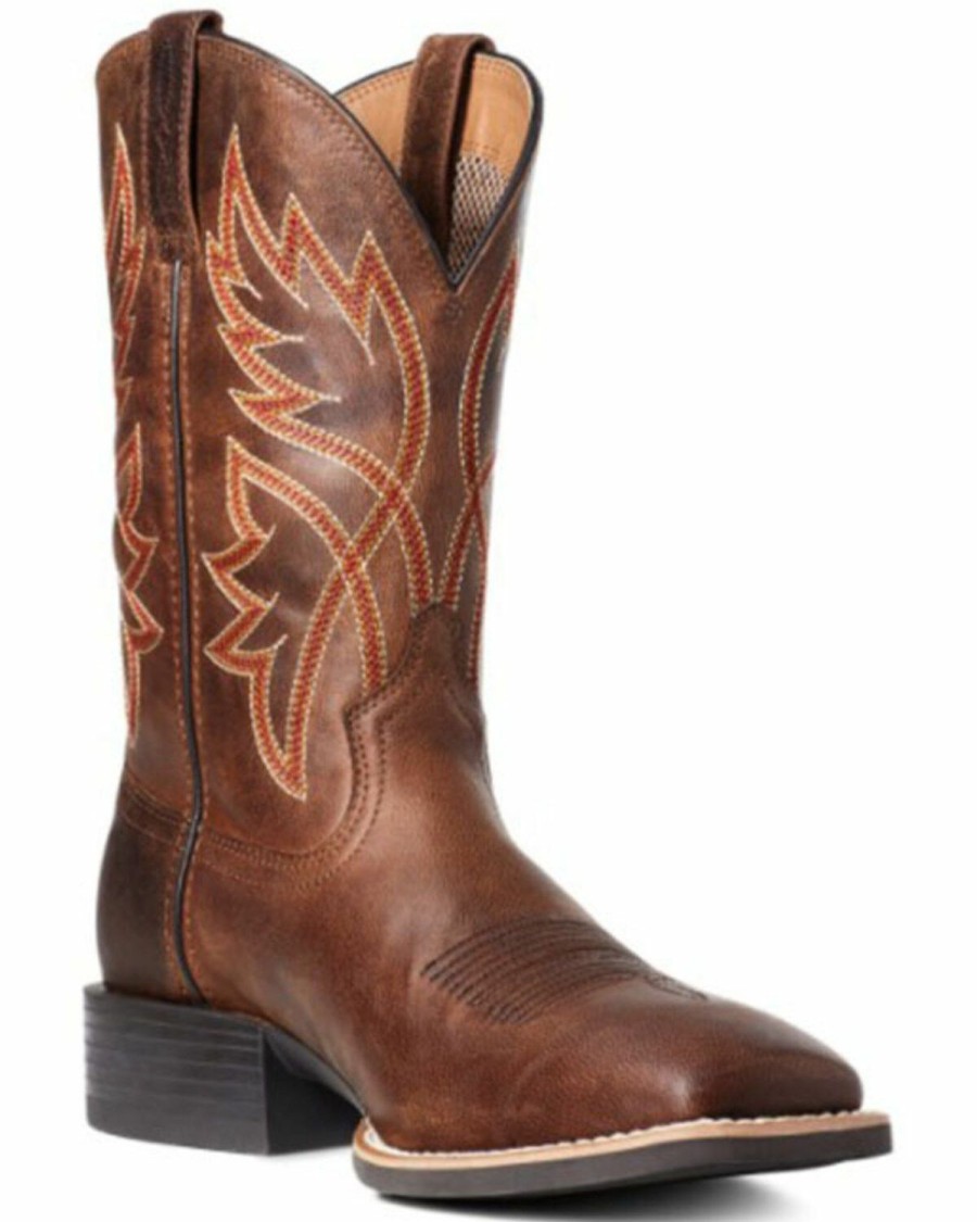 Boots & Shoes * | Ariat Men'S Brown Sport Rafter Western Boots Wide Square Toe Online